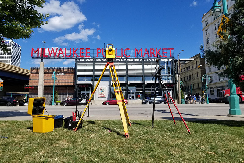 20190808_153949 Surveying equipment outside the Milwaukee Public Market.