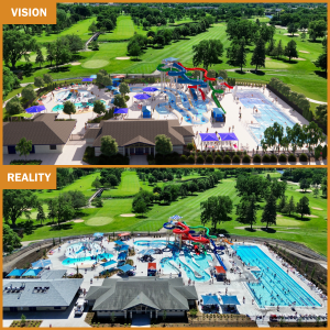 Rendering and completed photo of Soldiers Field Memorial Aquatic Center in Rochester, MN.
