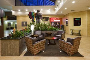 The lobby of a Holiday Inn.